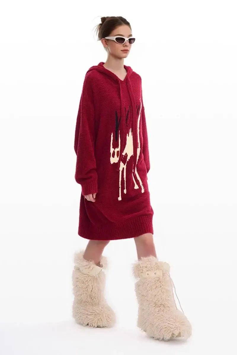 Red Chunky Hooded Christmas Pajama Dress
