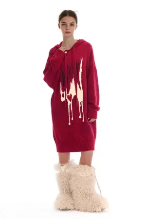 Red Chunky Hooded Christmas Pajama Dress