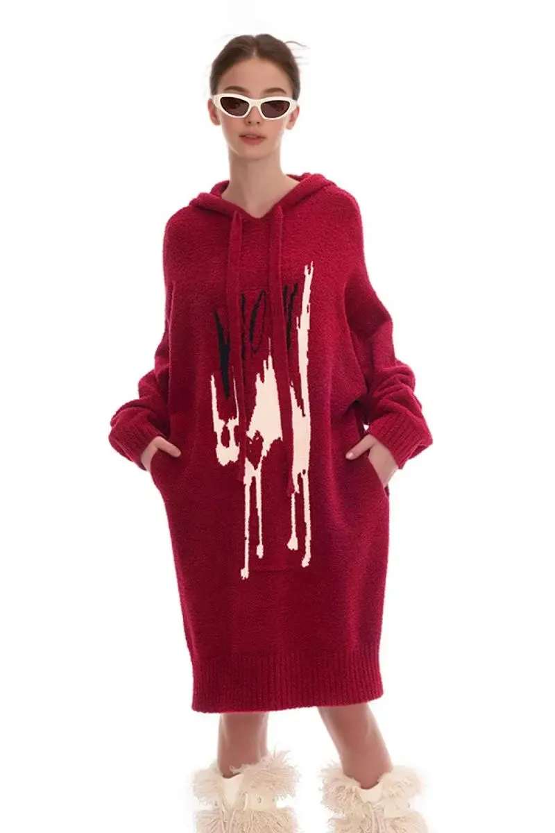 Red Chunky Hooded Christmas Pajama Dress