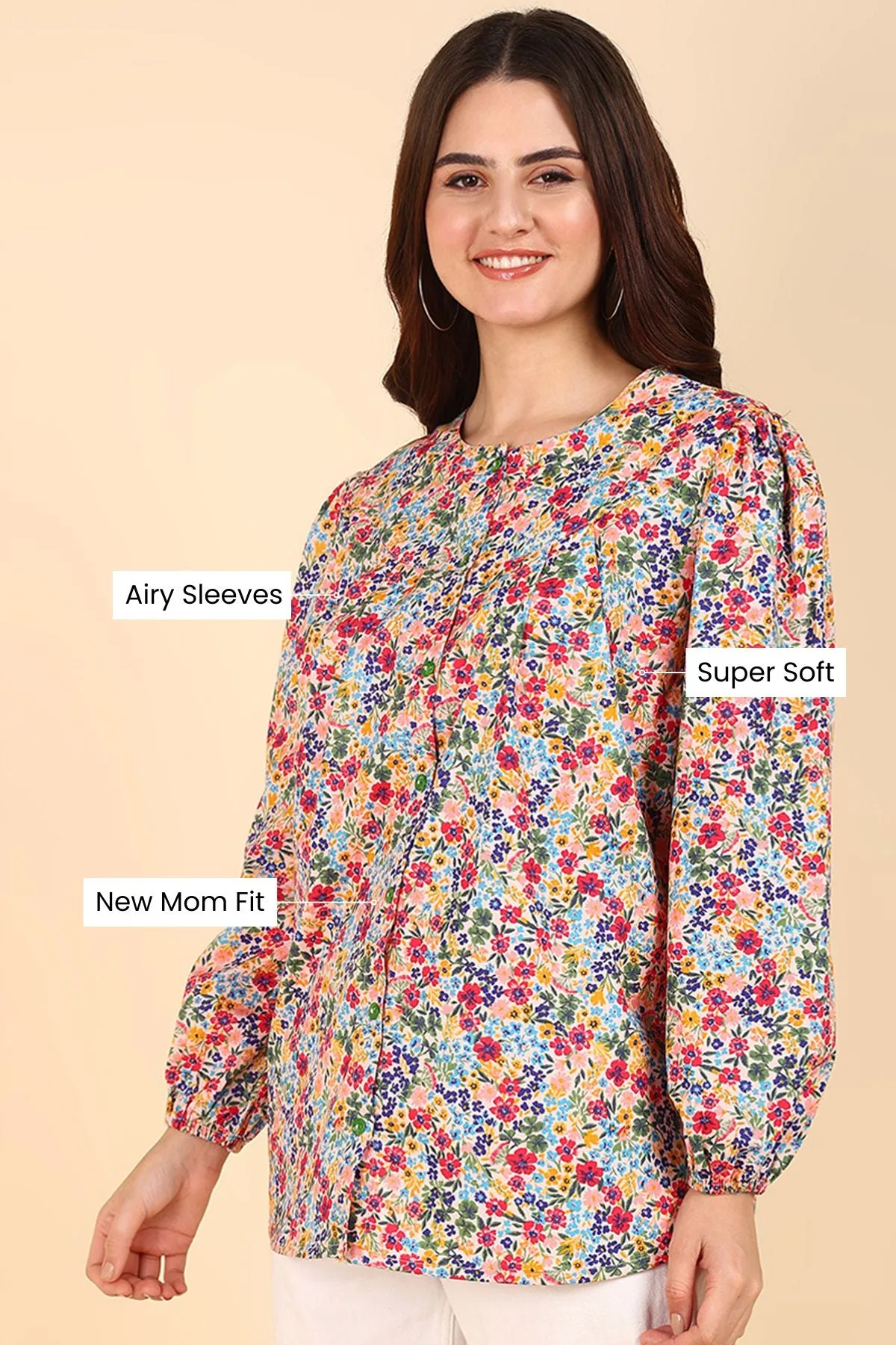 Red Floral Printed 100% Soft Cotton Zipless Maternity Top