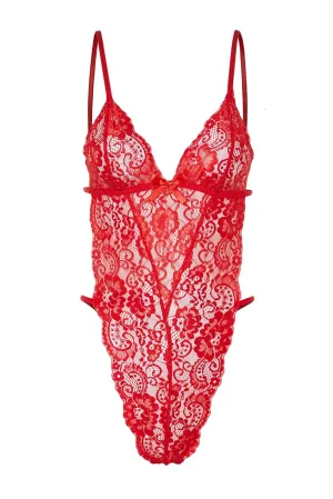 Red Lace Stud Knitted Body
