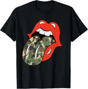 Red Lips Camouflage Tongue Shirt Vintage Trendy Animal Print T-Shirt