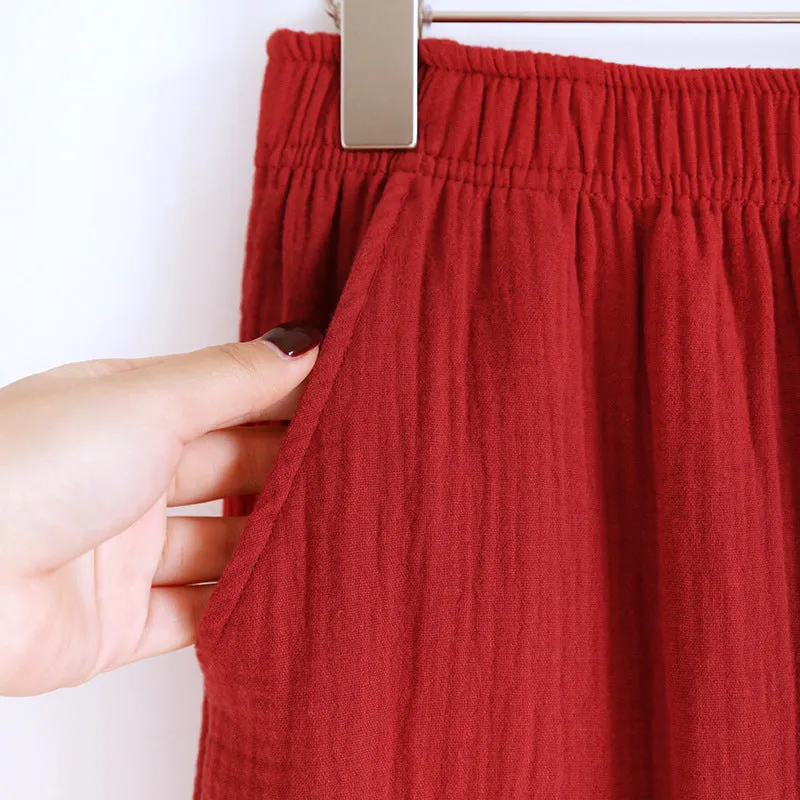 Red Pure Cotton Gauze Crepe Pajama Set