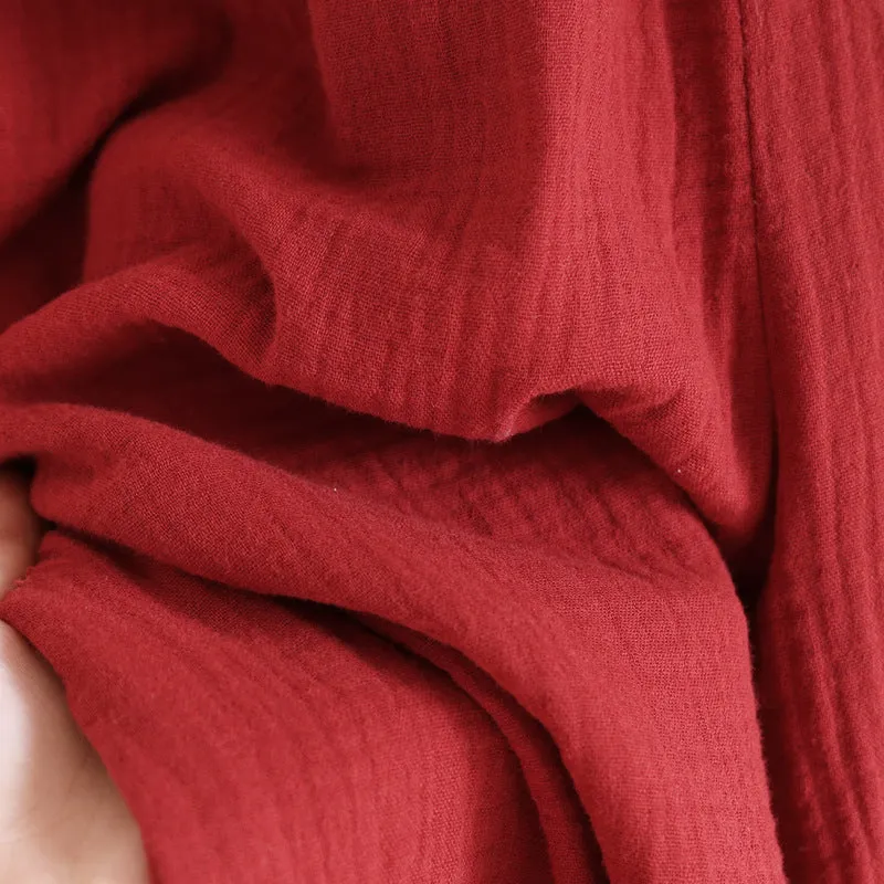 Red Pure Cotton Gauze Crepe Pajama Set