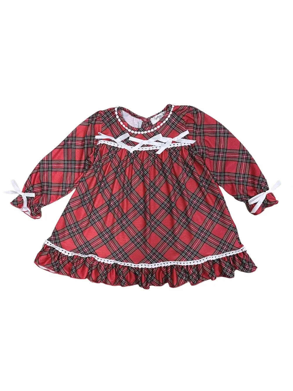 Red Tartan Plaid Bow Girls Night Gown Holiday Pajamas