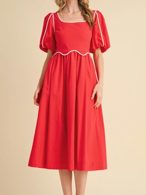 Vibrant Spirit Red Scallop Midi Dress
