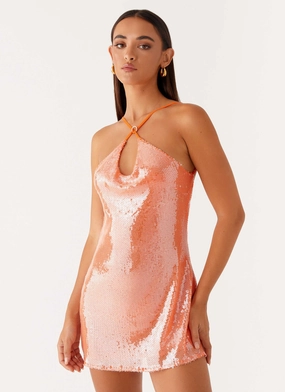 Radiant Energy Cowl Back Mini Dress - Orange Contemporary Brand