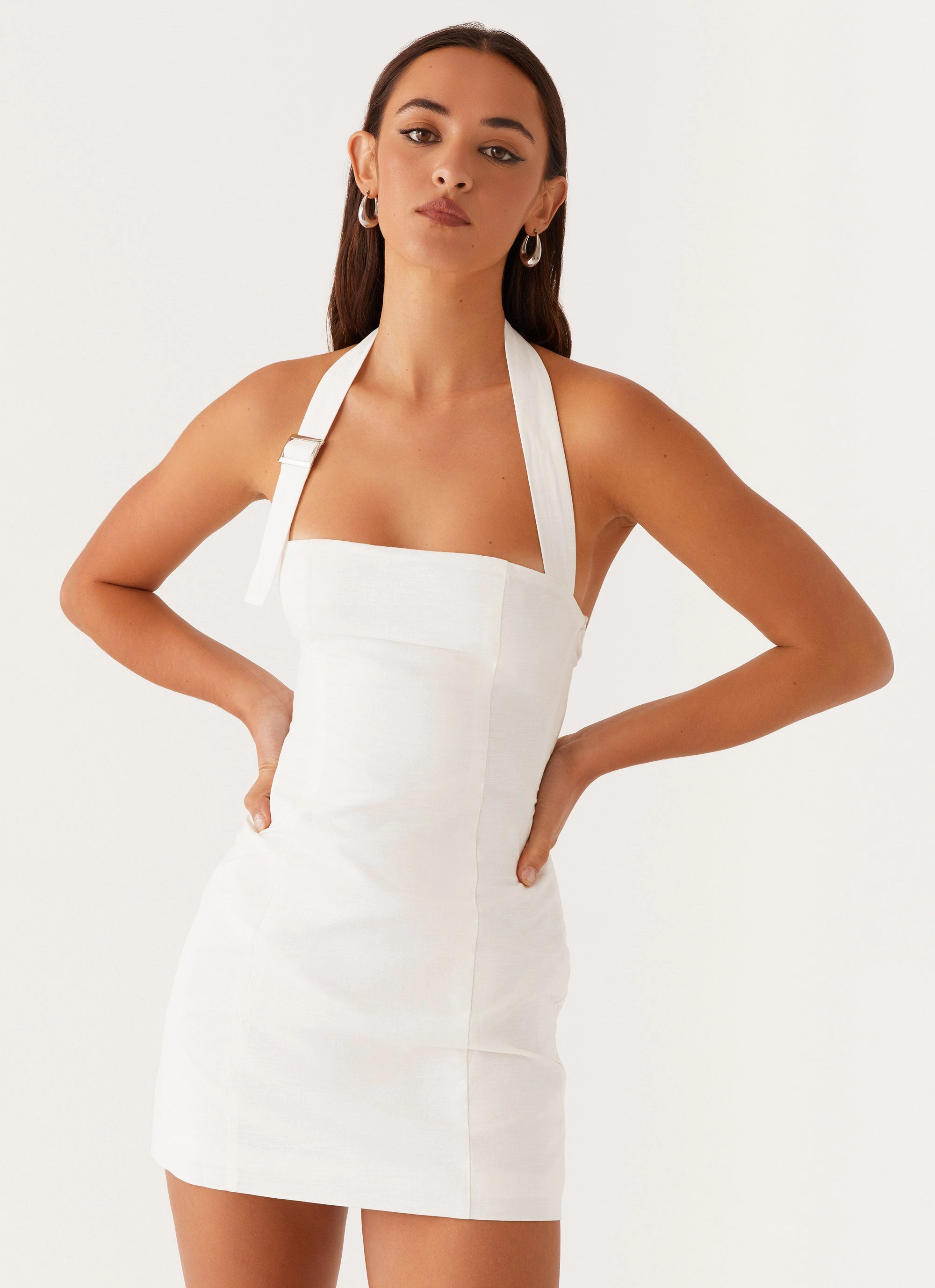 Julianna Linen Mini Dress - White Feminine Charm Occasion Dressing