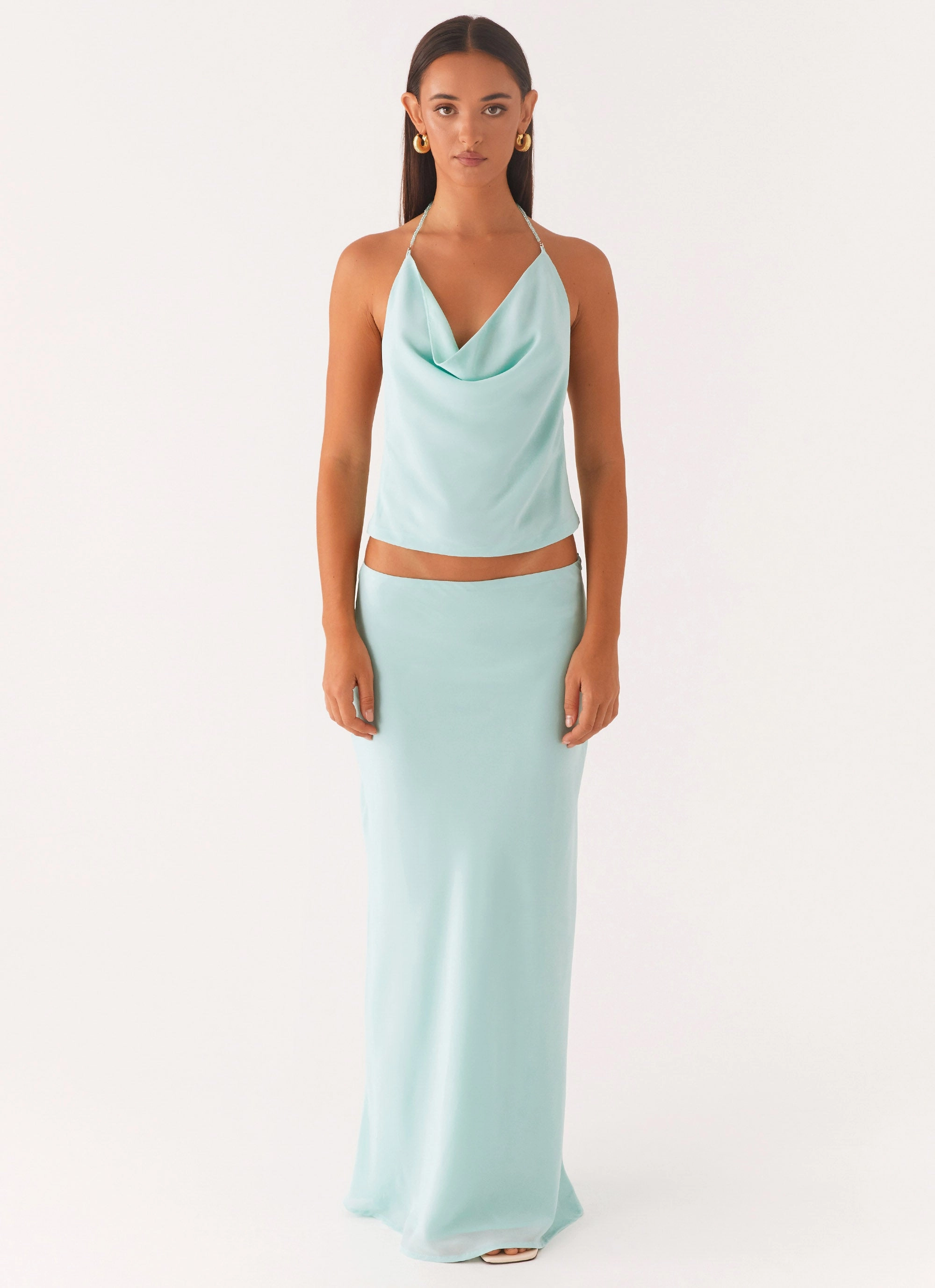 Hidden Pocket Design Another Life Halter Top - Pale Blue