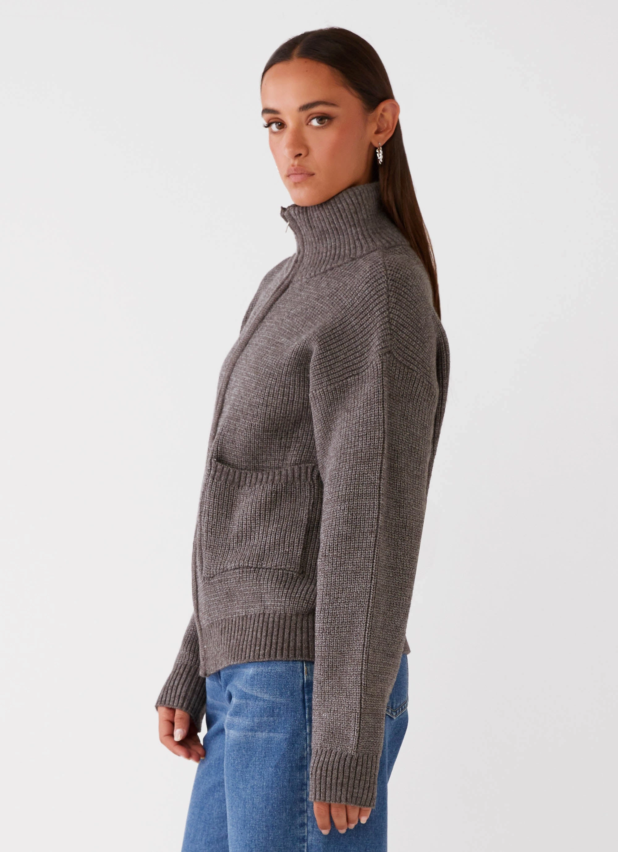 Heavyweight Warmth Common Ground Oversized Zip Cardigan - Charcoal