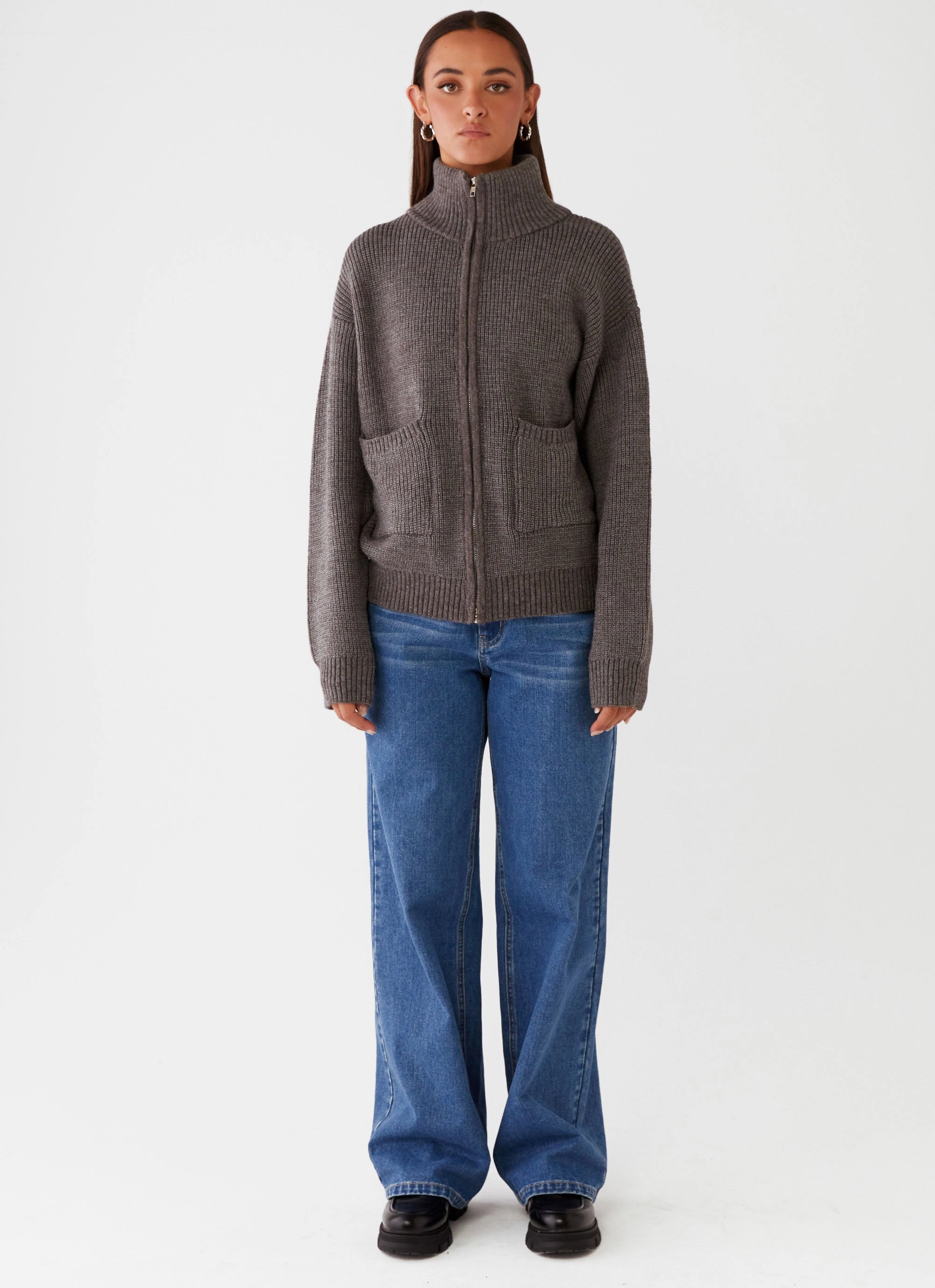 Quick Dry Performance On Duty Layer Common Ground Oversized Zip Cardigan - Charcoal