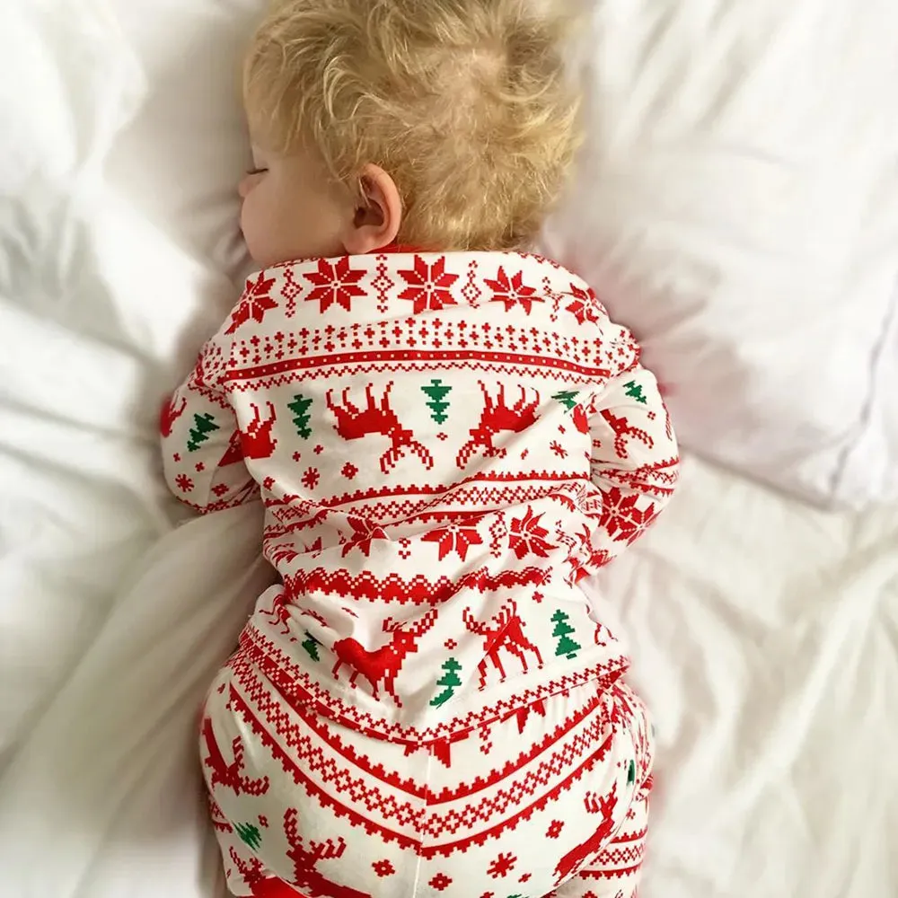 Reindeer Family Matching PJS Christmas Snowflake Print Pajama Sleepwear Xmas Pyjamas