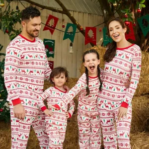 Reindeer Family Matching PJS Christmas Snowflake Print Pajama Sleepwear Xmas Pyjamas