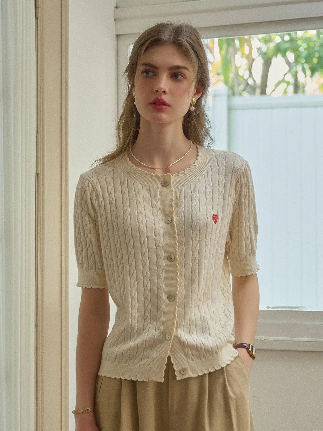 Siena Wave Neck Knit Wool Cardigan - Off White Tailored Silhouette