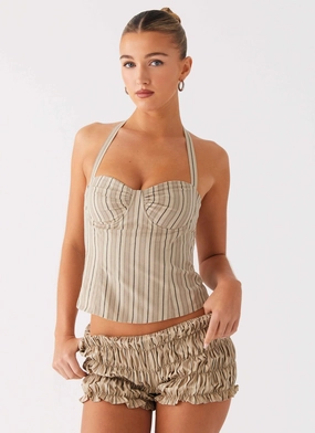 SnagFreeKnit Comfy Layer Cheryl Bustier Halter Top - Oatmeal Stripe