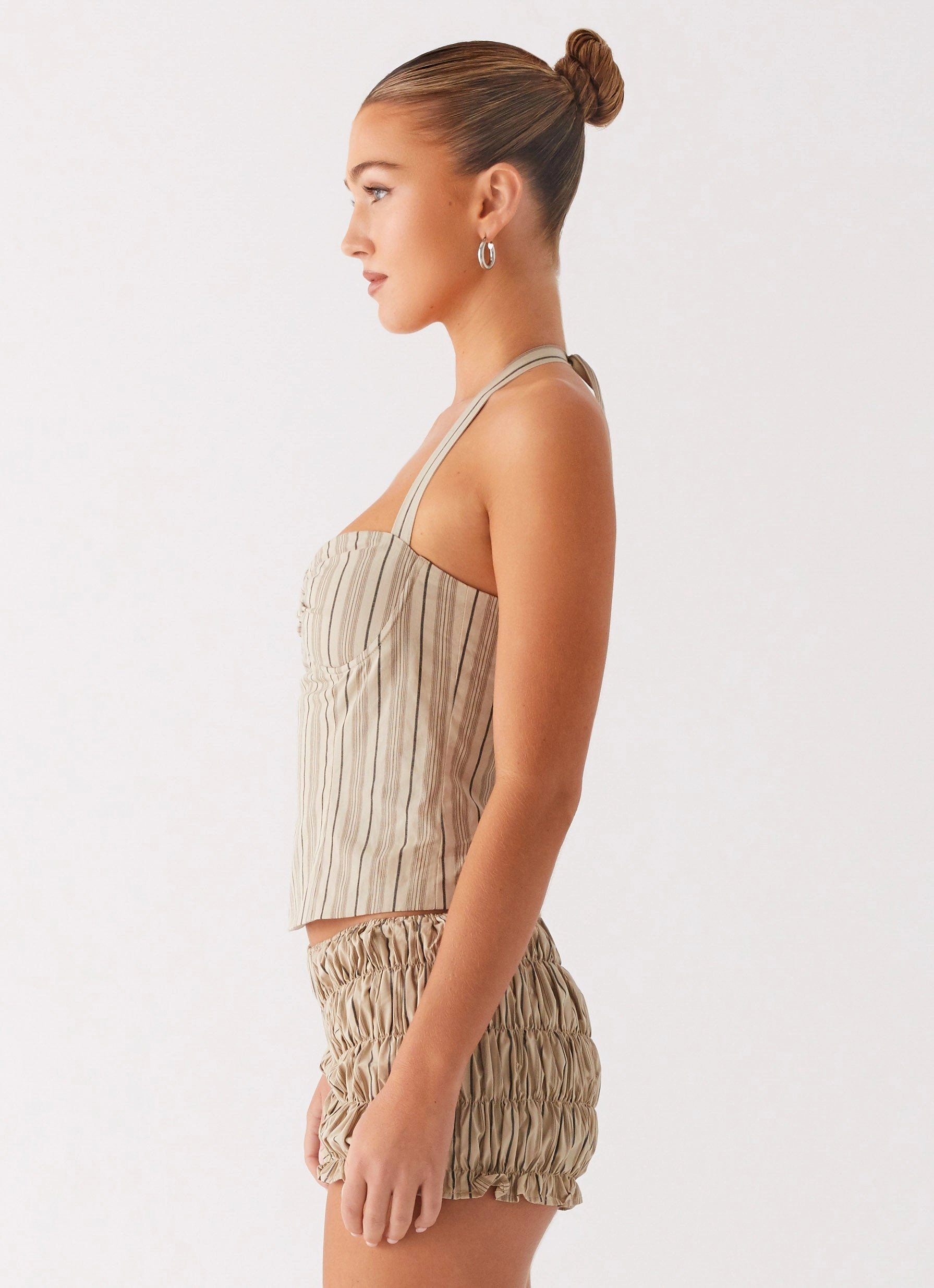 Cheryl Bustier Halter Top - Oatmeal Stripe Modular Layering System