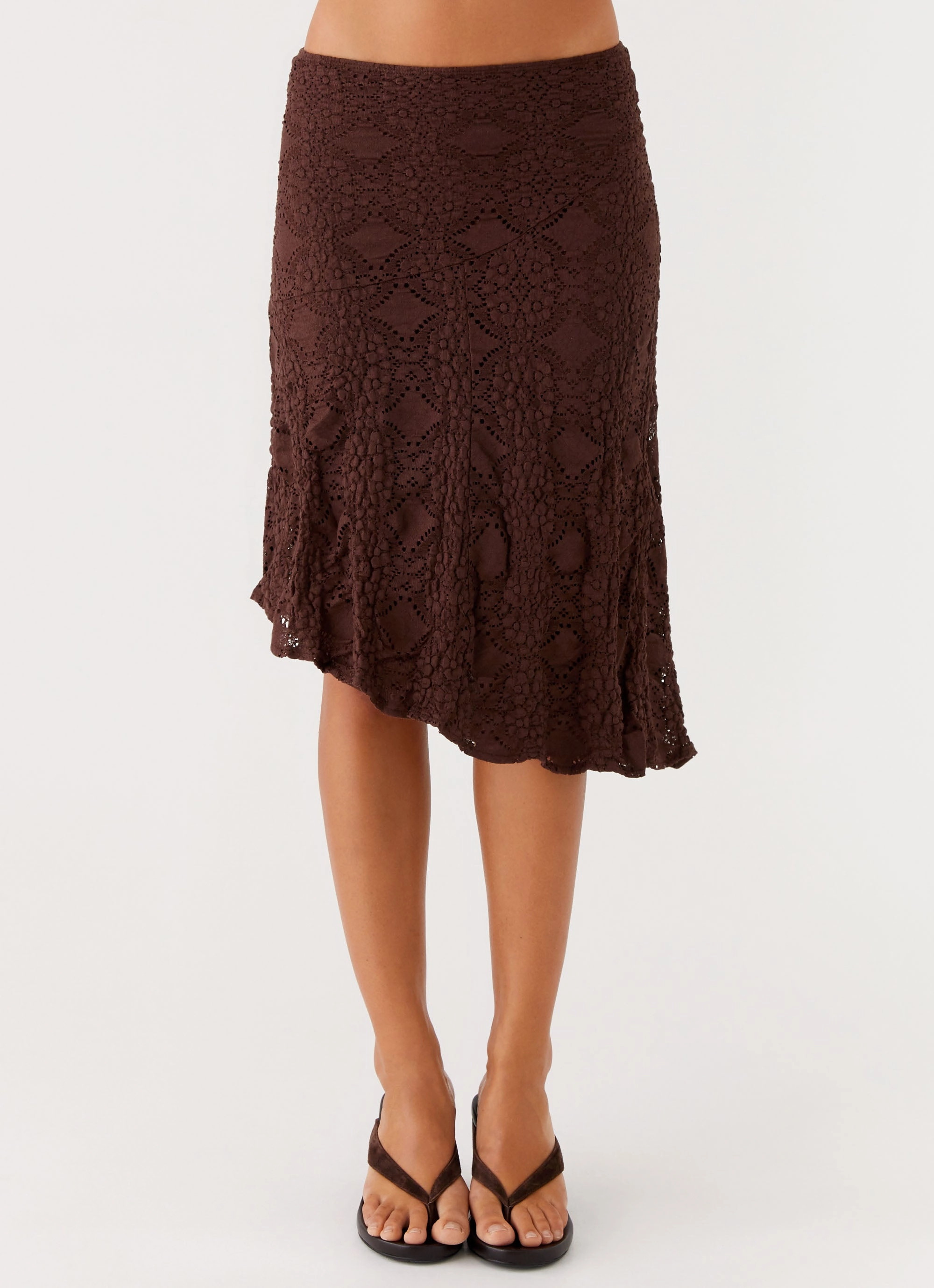 Diamond Sky Midi Skirt - Chocolate Elasticized Hem