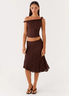 Ventilated Slits Diamond Sky Midi Skirt - Chocolate