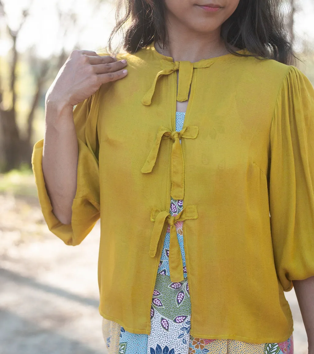 Double Layered Hem Reinforcement Poet Top in Mustard Crepe