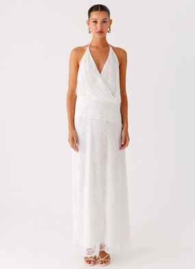Reinhart Halter Maxi Dress - White Pleat Breeze