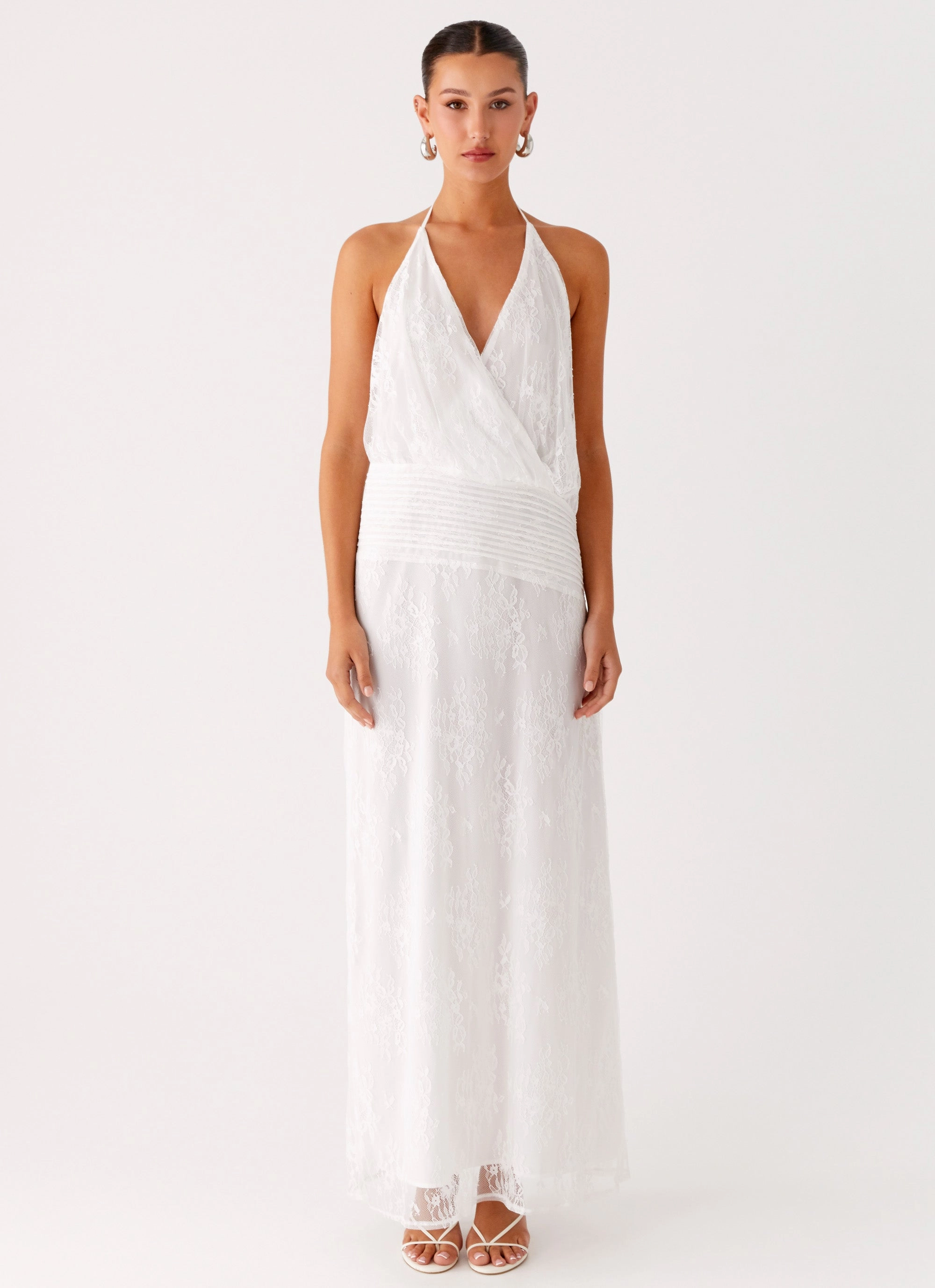 Reinhart Halter Maxi Dress - White Pleat Breeze