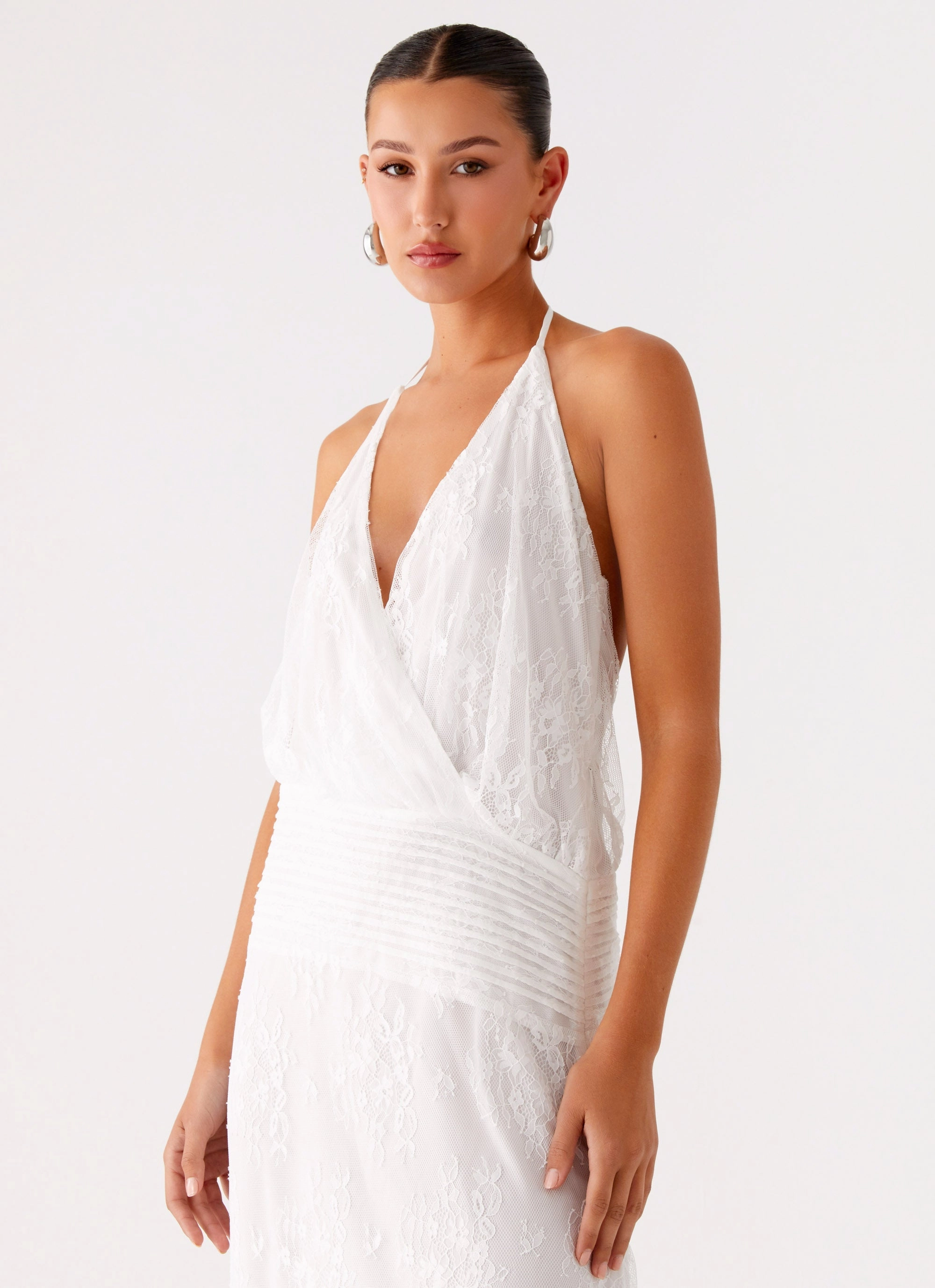 Reinhart Halter Maxi Dress - White Feminine full-length gown