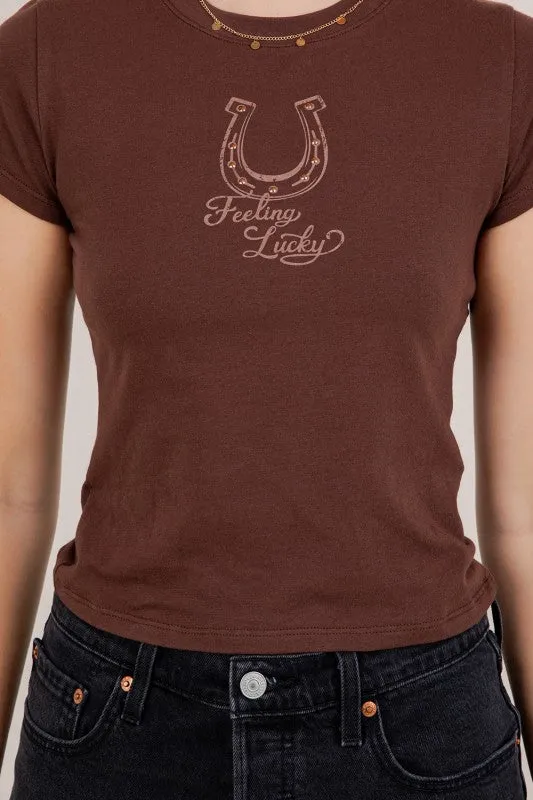 RibbedTrims Non Slip Shoulder Seams Feelin' Lucky Baby Tee