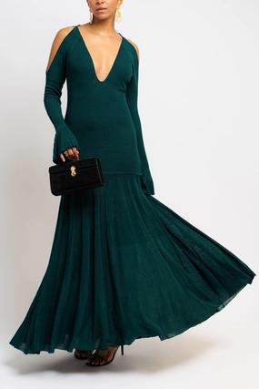 Spring-Season Cold Shoulder Multi-Rib Maxi Dress