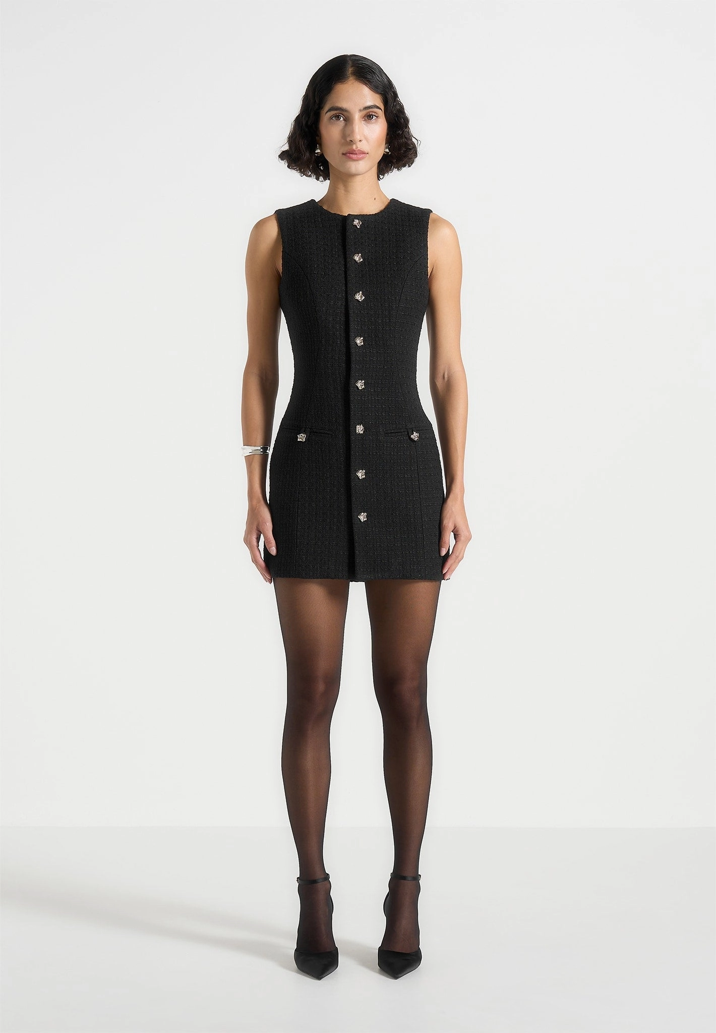 Nadine - Tweed Mini Dress - Black Silky Shine