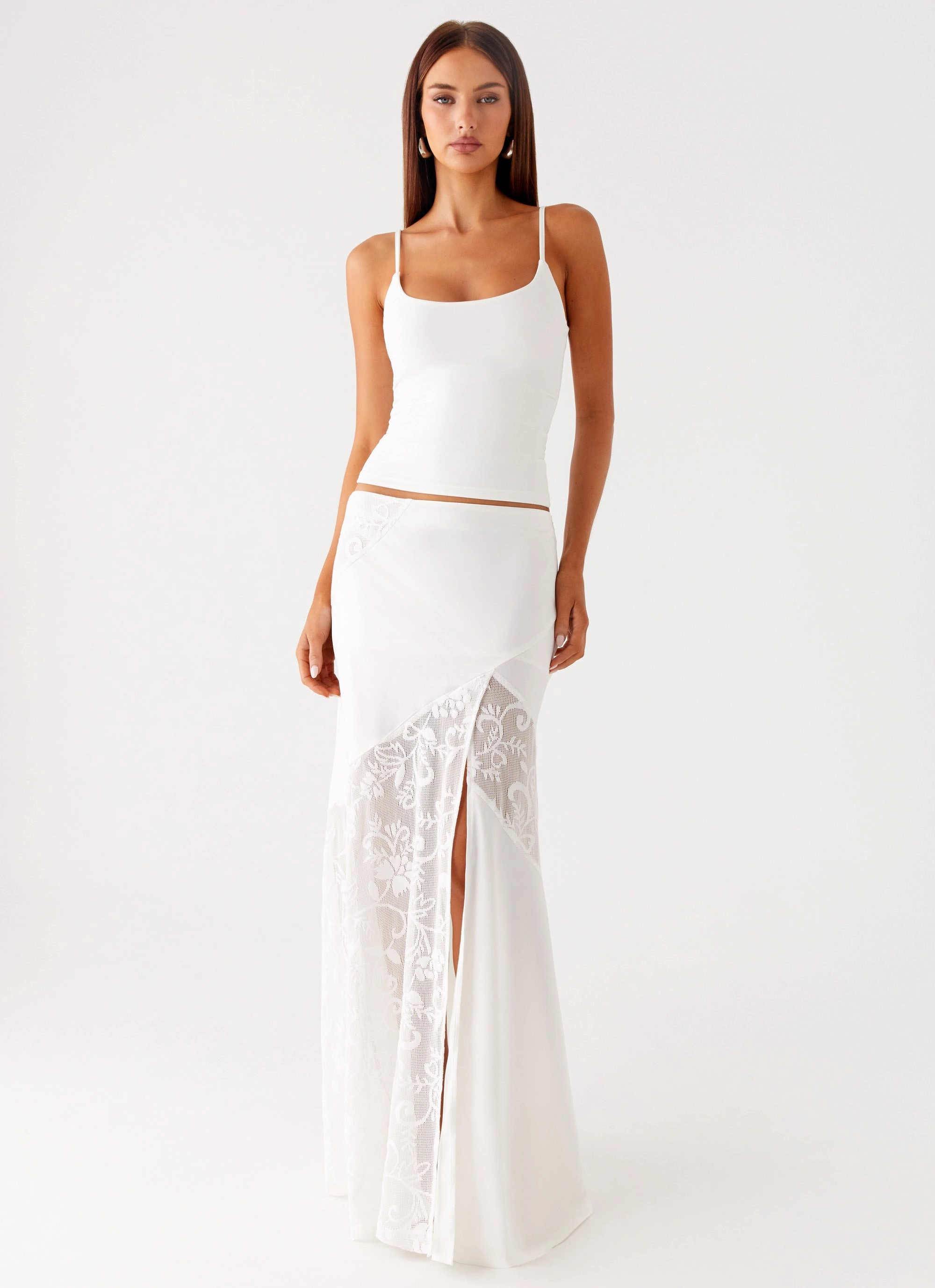 Knee Length Dasie Lace Maxi Skirt - White