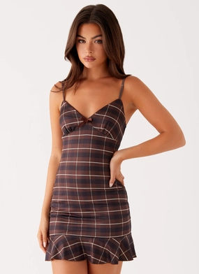 Karis Mini Dress - Brown Black Check Classic Appeal