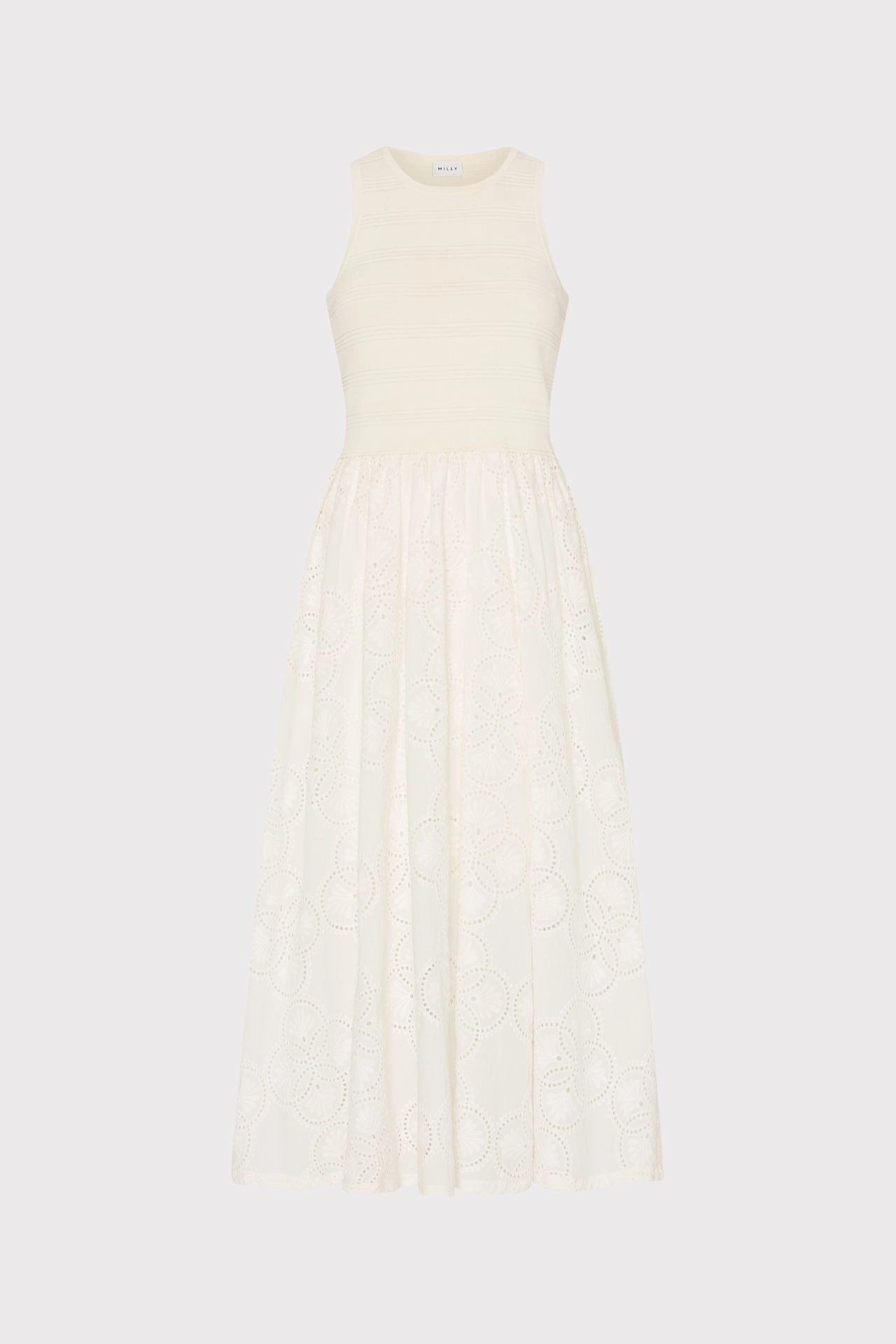 Geo Eyelet Knit Combo Midi Dress Fall Piece