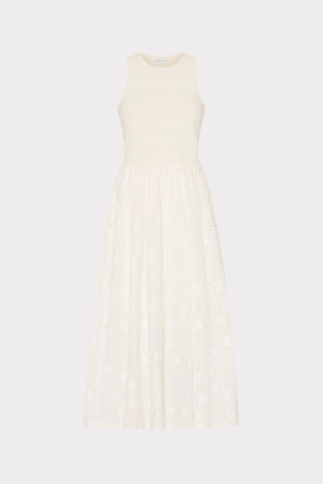Geo Eyelet Knit Combo Midi Dress All-day style Breeze Flow