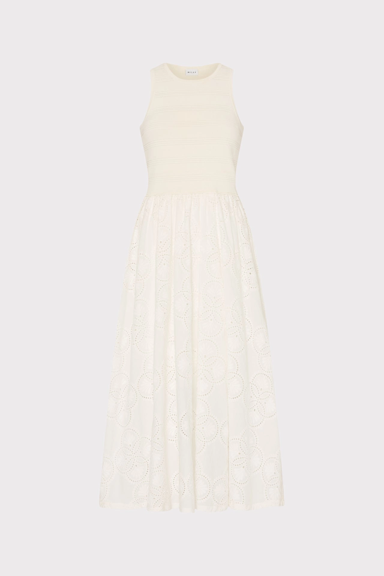 Geo Eyelet Knit Combo Midi Dress Comfortable Fashion