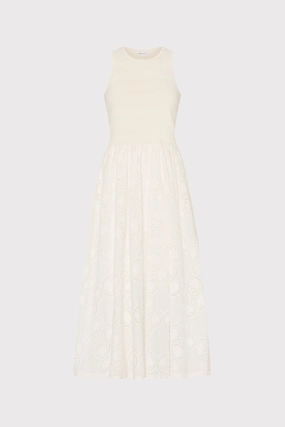 Geo Eyelet Knit Combo Midi Dress All-day style Breeze Flow