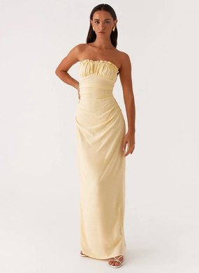 Church Scene Modest Cut Xena Gathered Maxi Dress - Yellow