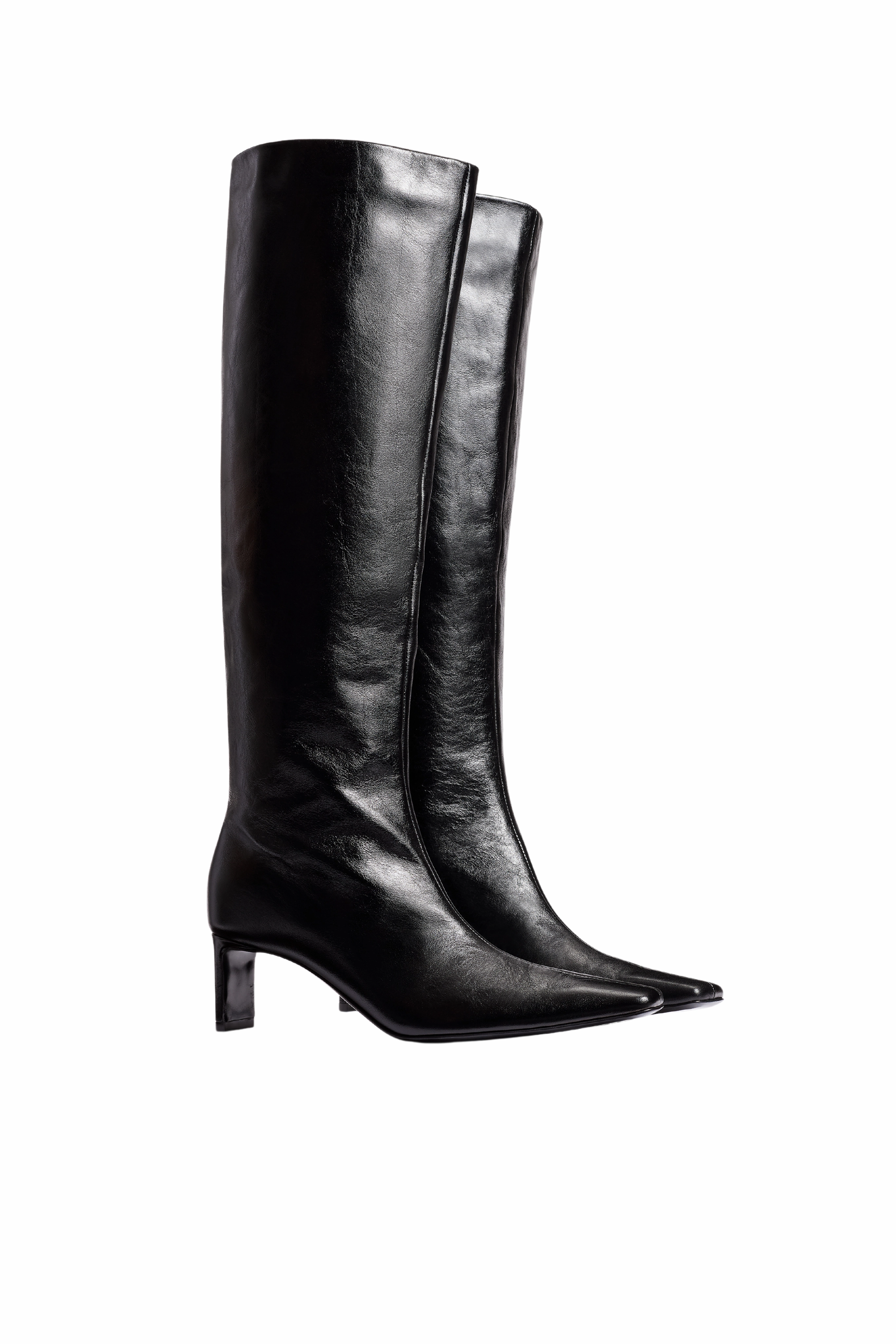Ona Leather Knee High Boots Layered Hem Reinforcement