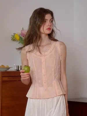 Lynn Round Neck Sleeveless 100% Cotton Blouse LowProfile Zipper
