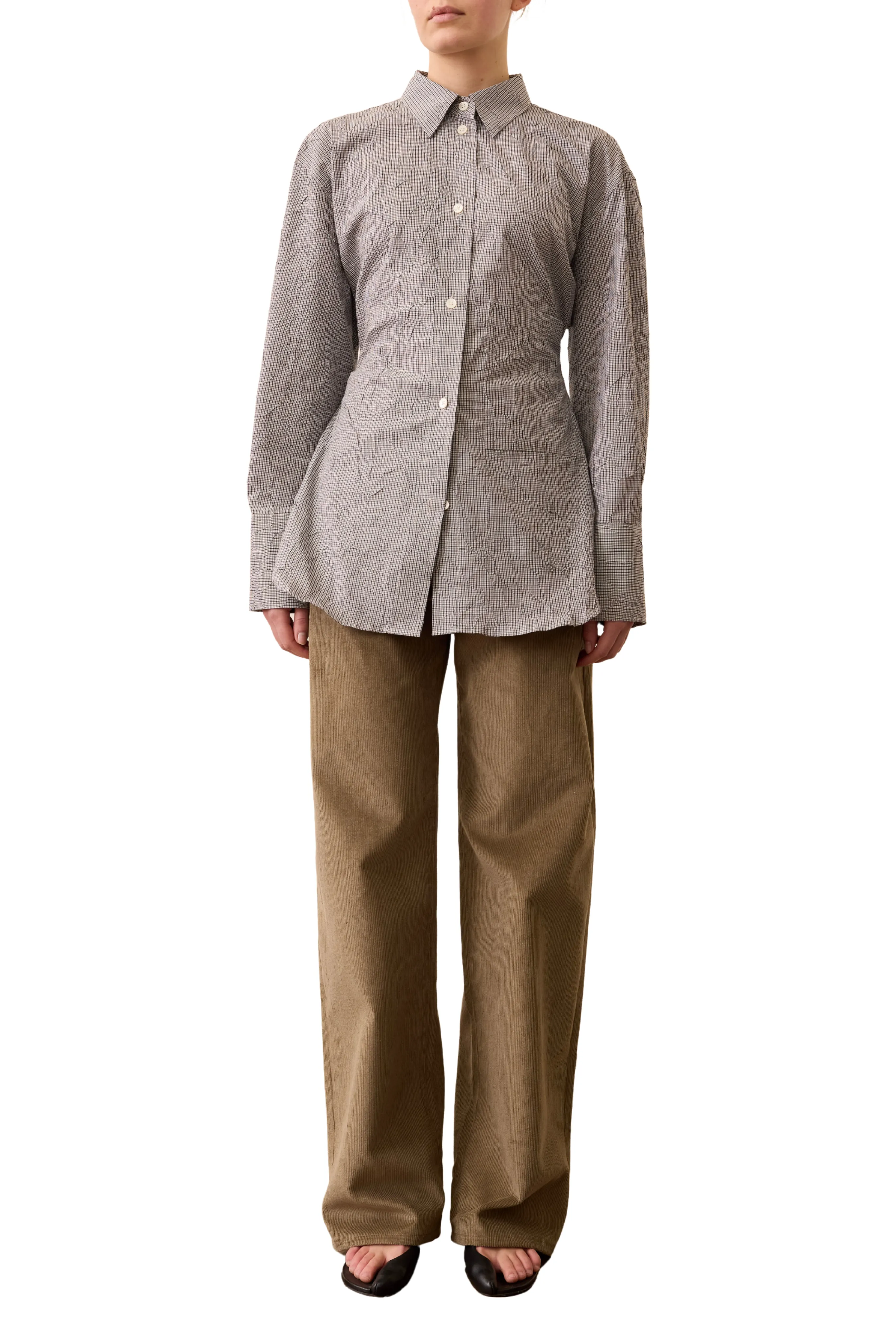 Crushed Checked Shaped Shirt HighNeckline ShockAbsorbing