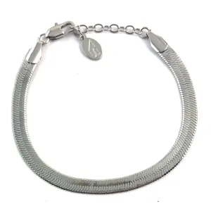 Eco Friendly Dye RibbedNeckline Silver Herringbone Bracelet