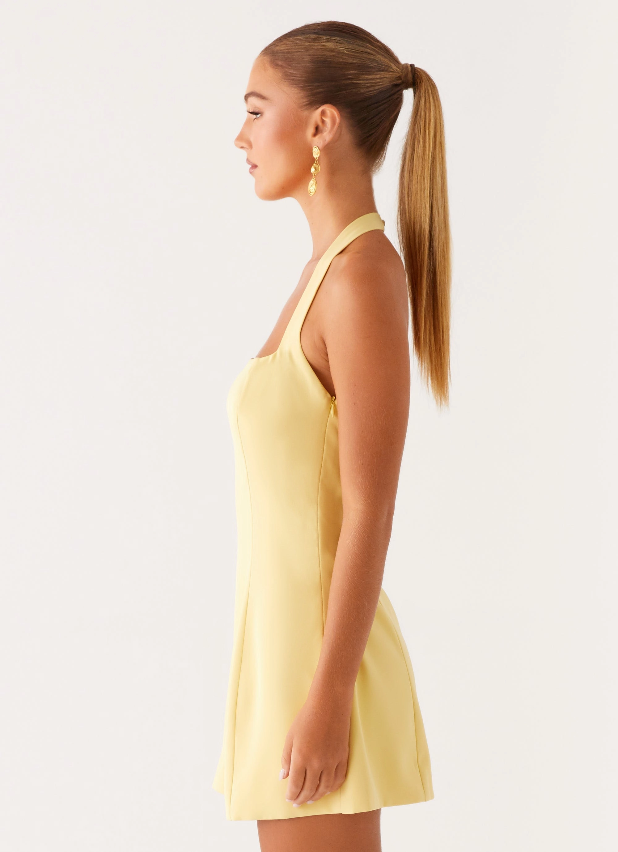 Remi Halter Mini Dress - Yellow Jewel Tones Double Layer Construction