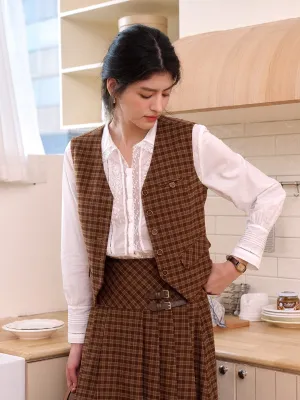 Remington?V-Neck?Plaid?Tie-Back?Vest TaglessNecklineComfort High Density Weave