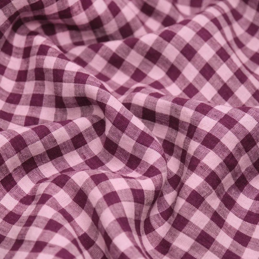 Remnant - 80cm -Gingham Soft Washed Linen - Grape Jelly
