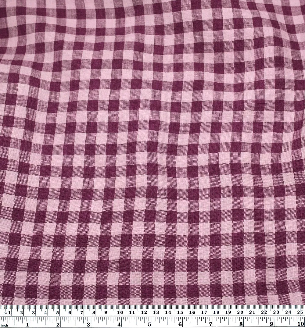 Remnant - 80cm -Gingham Soft Washed Linen - Grape Jelly