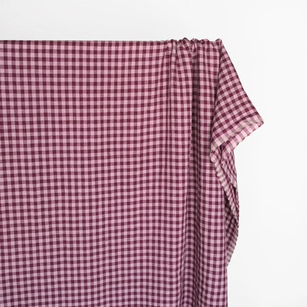Remnant - 80cm -Gingham Soft Washed Linen - Grape Jelly