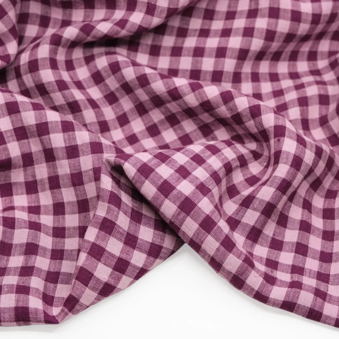 Remnant - 80cm -Gingham Soft Washed Linen - Grape Jelly