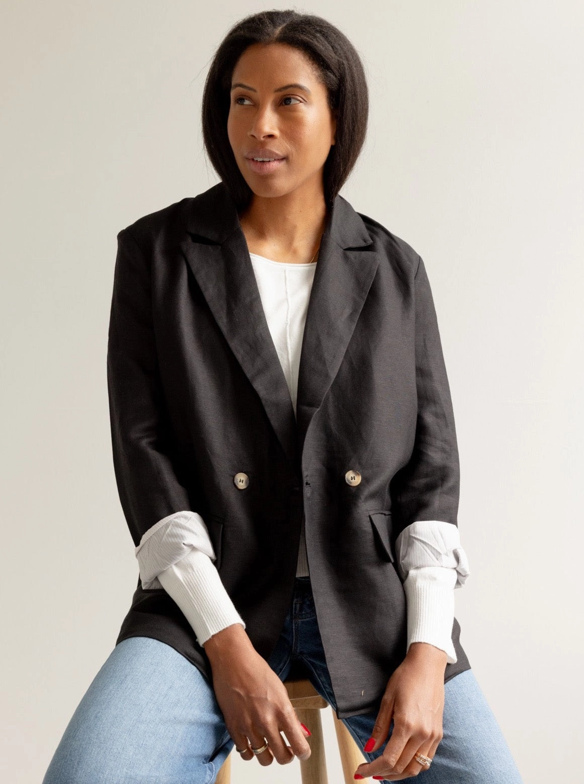 Brooklyn Linen Blazer AdjustableDrawstring Basic Fit