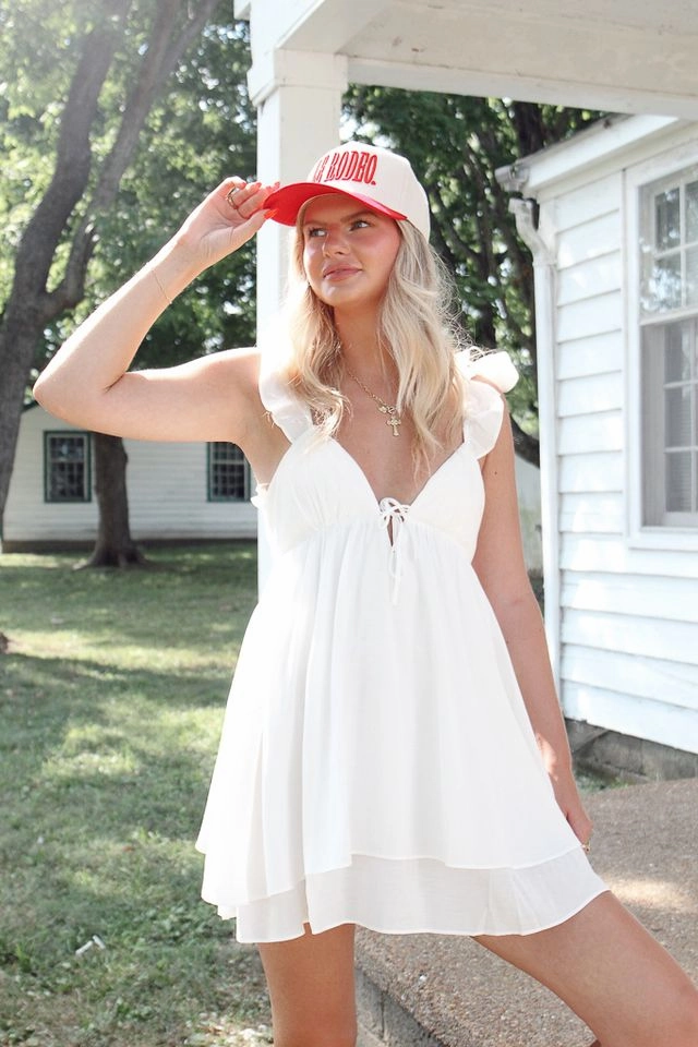 Lightweight Fit Warm Soft Rendezvous Ruffle Mini Dress - White