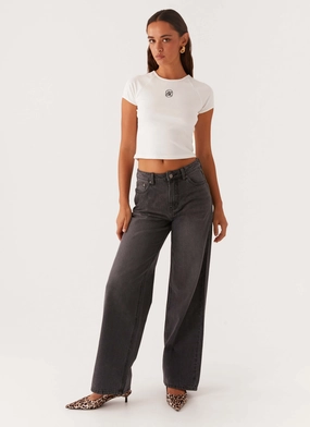 Textured Vibrant Holiday Vibes Athlete Fit Keanna Low Rise Denim Jeans - Charcoal