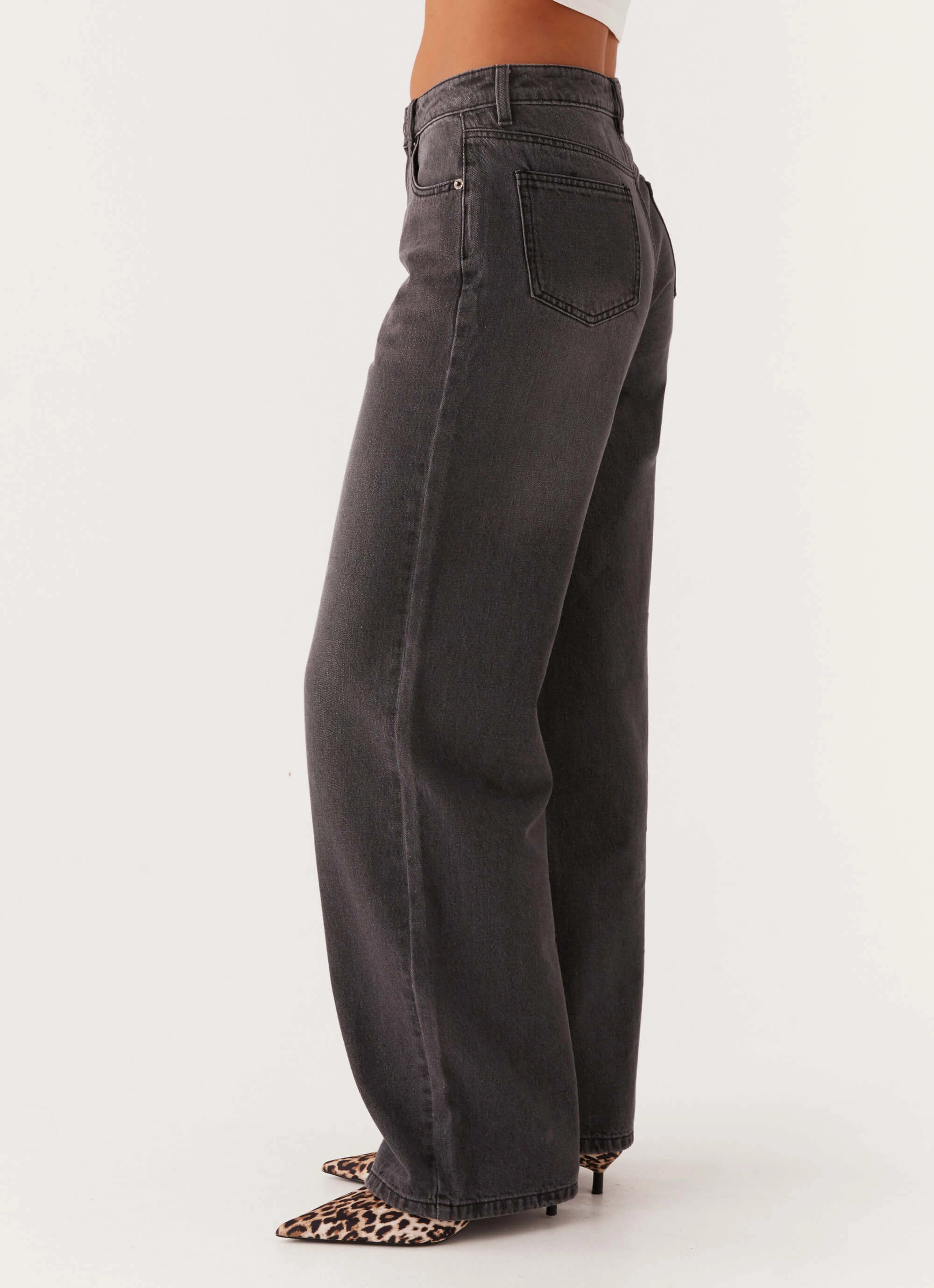 Keanna Low Rise Denim Jeans - Charcoal Party Look Modern Minimalist Relaxed Thigh Cut